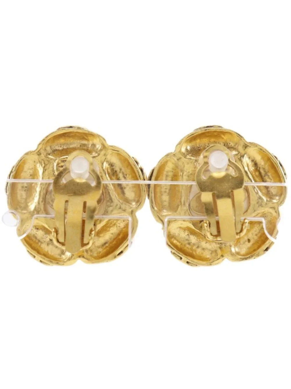 Chanel CC Logo Flower Vintage Gold Plated Faux Pearl Earrings